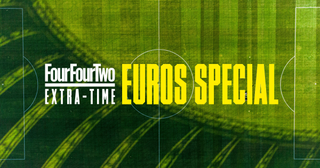 A 2D grass football pitch from above with the words 'FourFourTwo Extra-Time Euros Special' written on top of it to promote the brands Euros newsletter