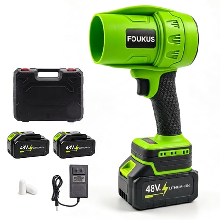Foukus 90,000 Rpm Cordless Leaf Blower: 48v Brushless Handheld Blower With 2 X 4000mah Battery Powered Kit, Mini Leaf Blower for Patio, Car, Garage &amp;amp; Light Snow