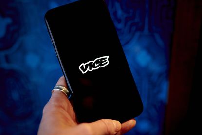 VICE bankruptcy: phone screen with VICE logo on it