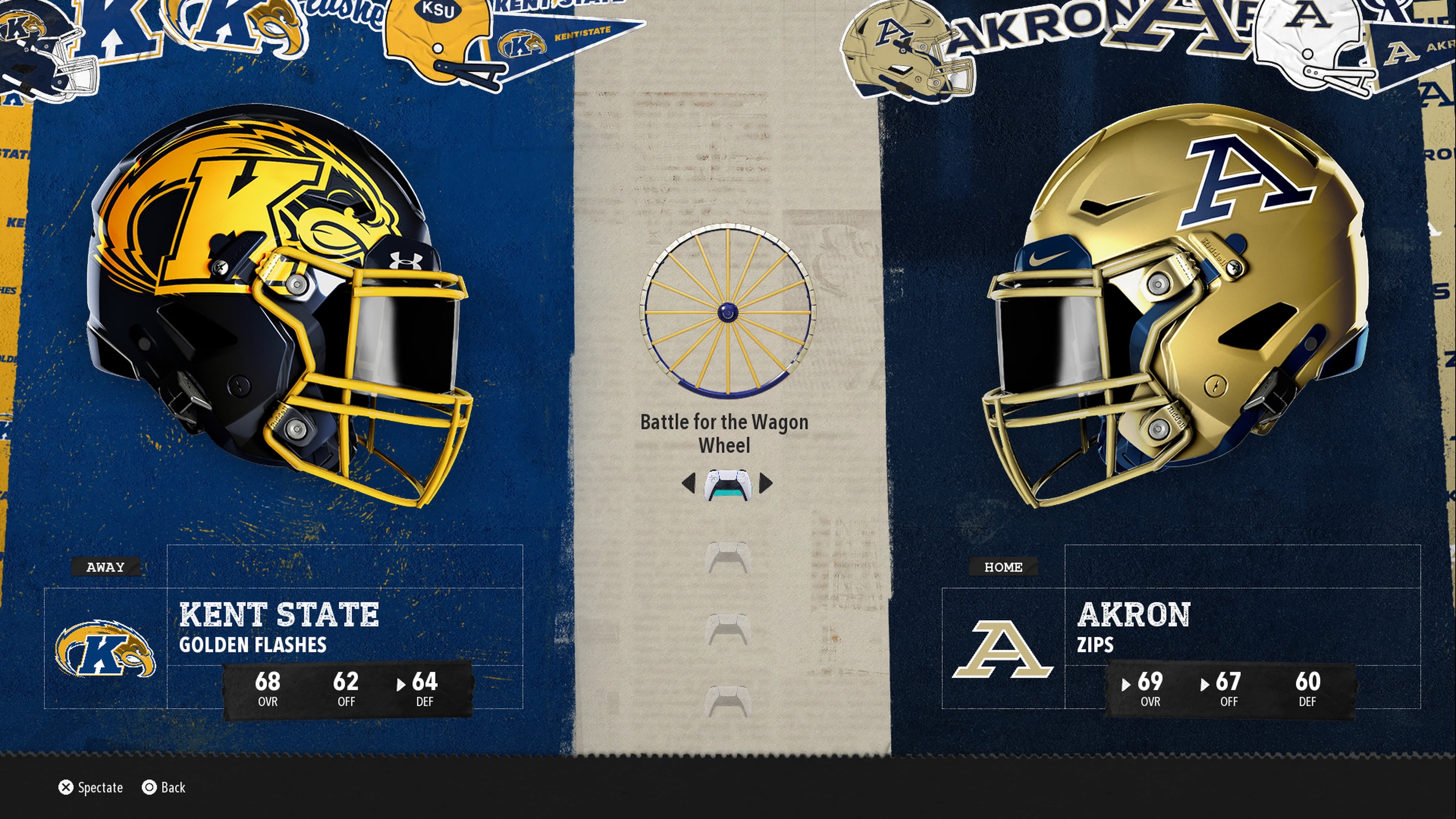 The match selection screen in College Football 26