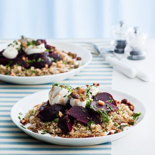 Freekeh Pilaf with Beetroot, Goats' Cheese and Nuts