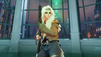 A screenshot of Deadlock character Silver. A woman holding a shotgun in a torn jacket looks upward while standing in front of a window overlooking a city.