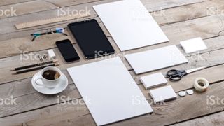 Blank branding materials on desk