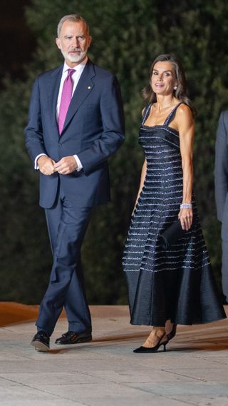 King Felipe VI and Queen Letizia arrive at the 73rd Planeta Novel Prize Gala, at the Museu Nacional d'Art de Barcelona (MNAC), on 15 October, 2024