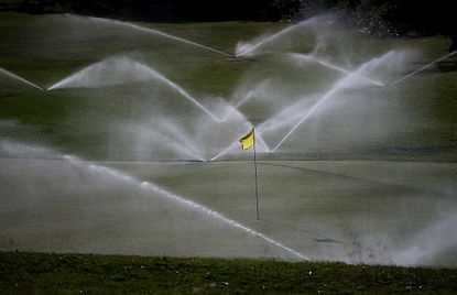Sprinklers at a golf course in California