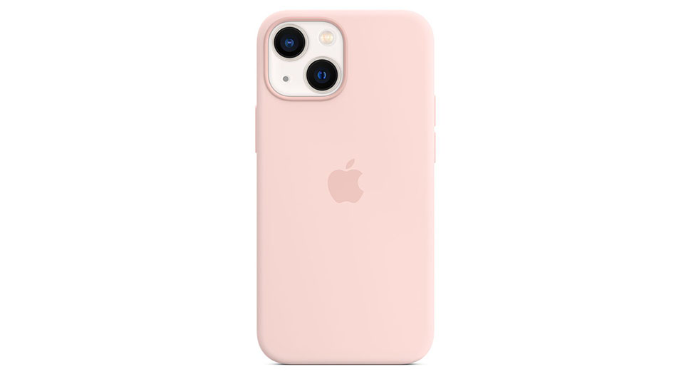 Casing Silikon mini Apple iPhone 13 dengan MagSafe dengan latar belakang putih