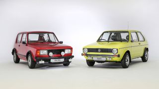 Volkswagen Golf MkI and the EA 276 concept car the Golf predecessor from 1969 developed in Wolfsburg