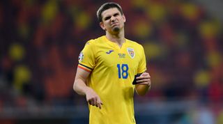 Razvan Marin in action during the UEFA EURO 2024 qualifying round group I match between Romania and Belarus at Arena Nationala on March 28, 2023 in Bucharest, Romania.