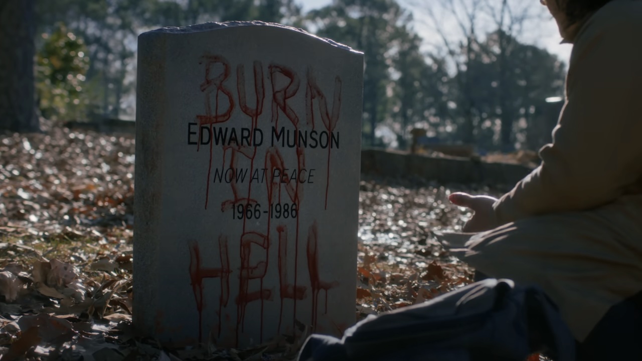 Eddie Munson's defaced tombstone in Stranger Things Season 5