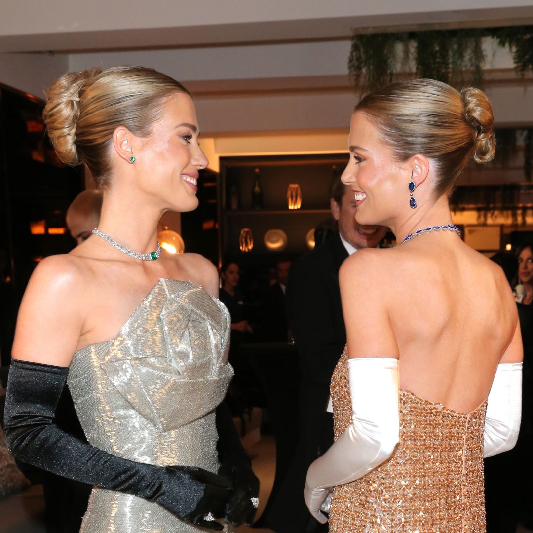 Amelia and Eliza Spencer in gold and silver gowns at the Vienna Opera Ball