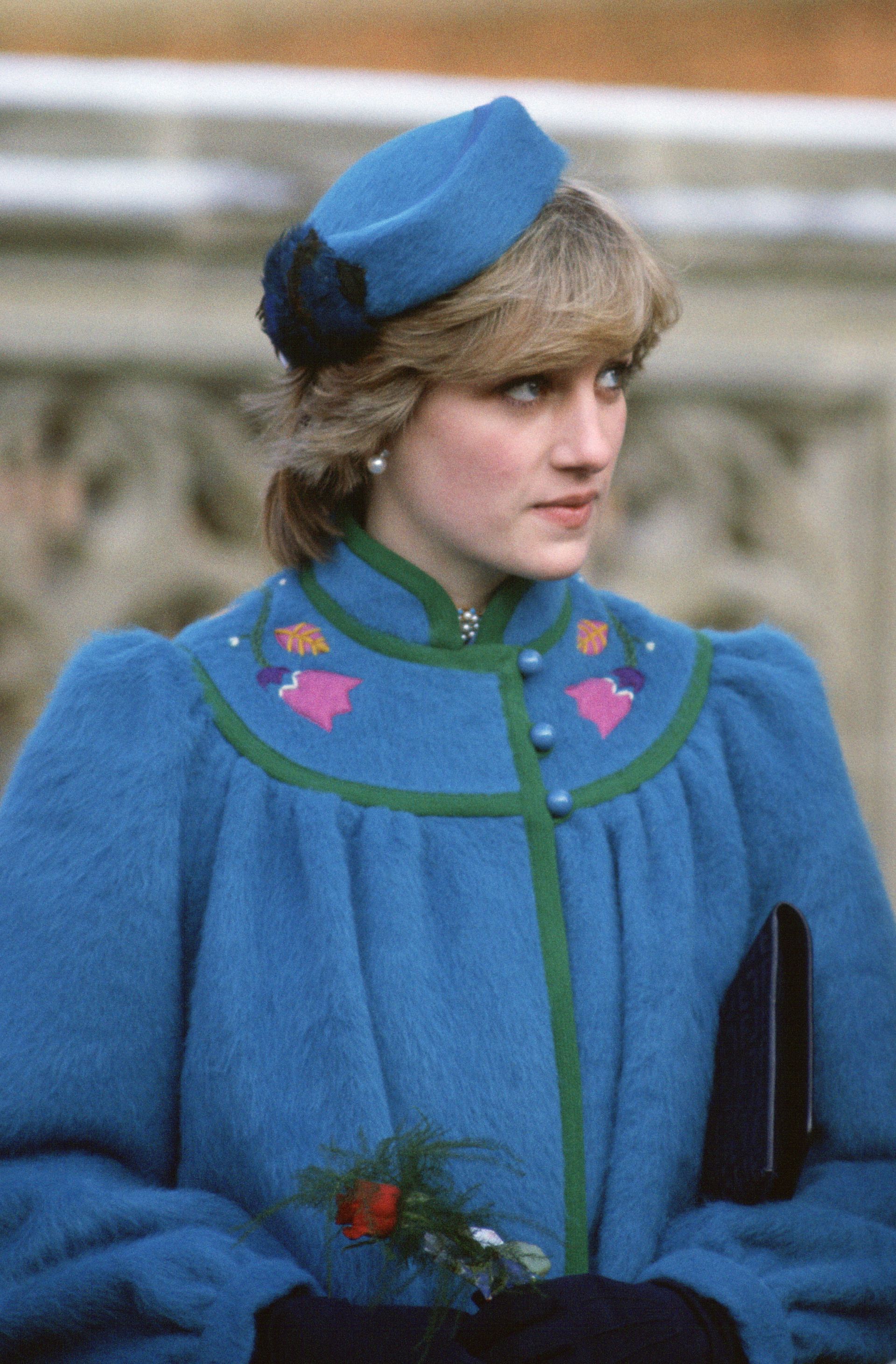 WINDSOR, UNITED KINGDOM - DECEMBER 25: Princess Diana Attending A Service At St George's Chapel, Windsor On Christmas Day In A Warm Coat And Pillbox Hat. (Photo by Tim Graham Photo Library via Getty Images)