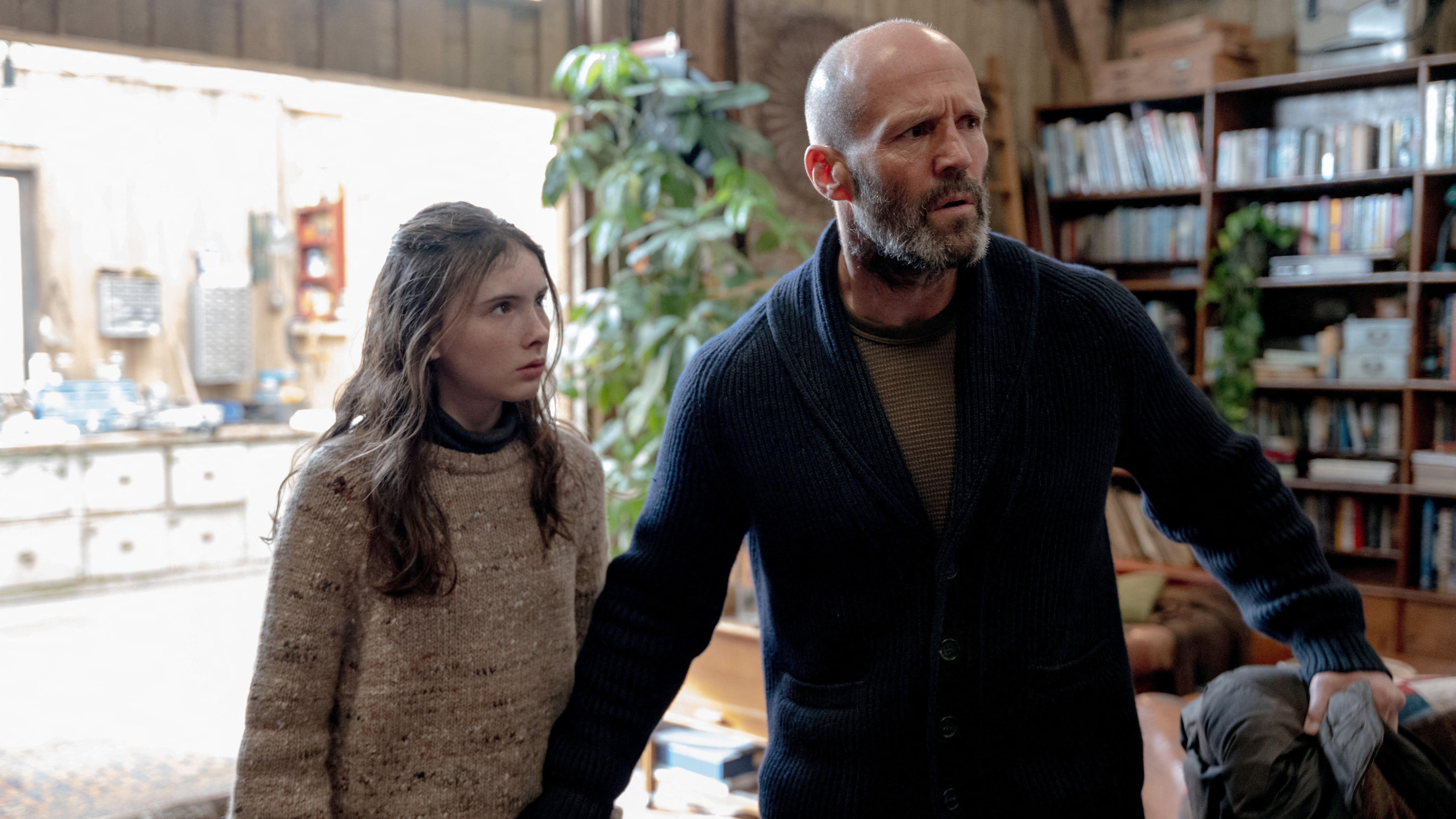 L-R: Bodhi Rae Breathnach and Jason Statham in "Shelter"