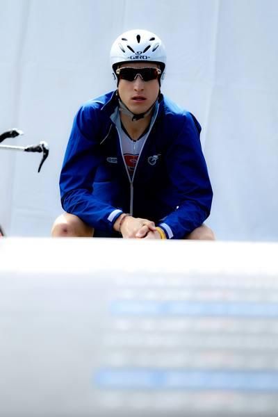 Taylor Phinney listens to some beats to get into the groove before his ride.
