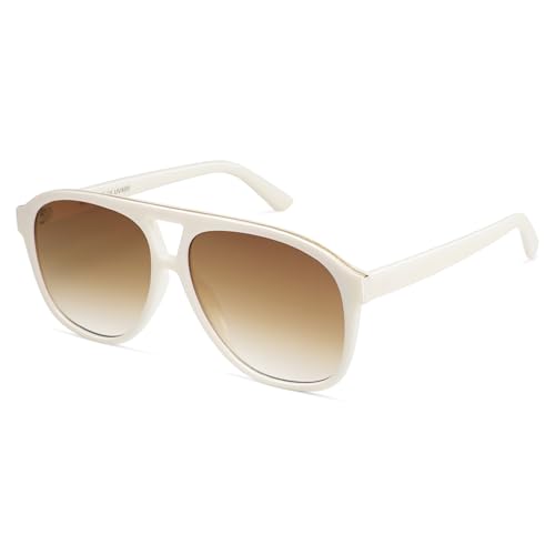 Sojos Retro Large Aviator Sunglasses for Women Men Classic Uv400 Oversized Aviators Sj2315, White/gradient Brown