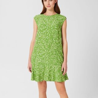 green a line mini dress with white print