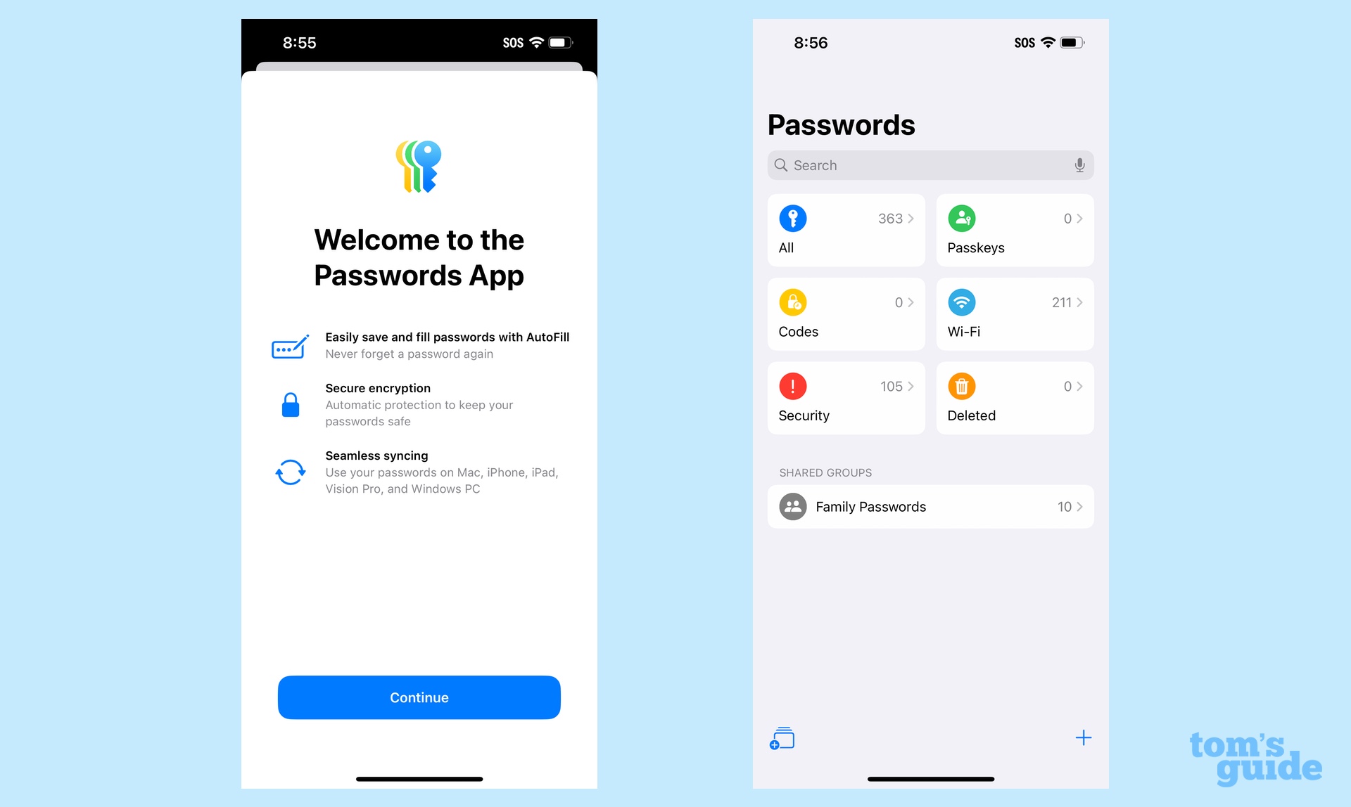 Screenshots of the new passwords app added in iOS 18