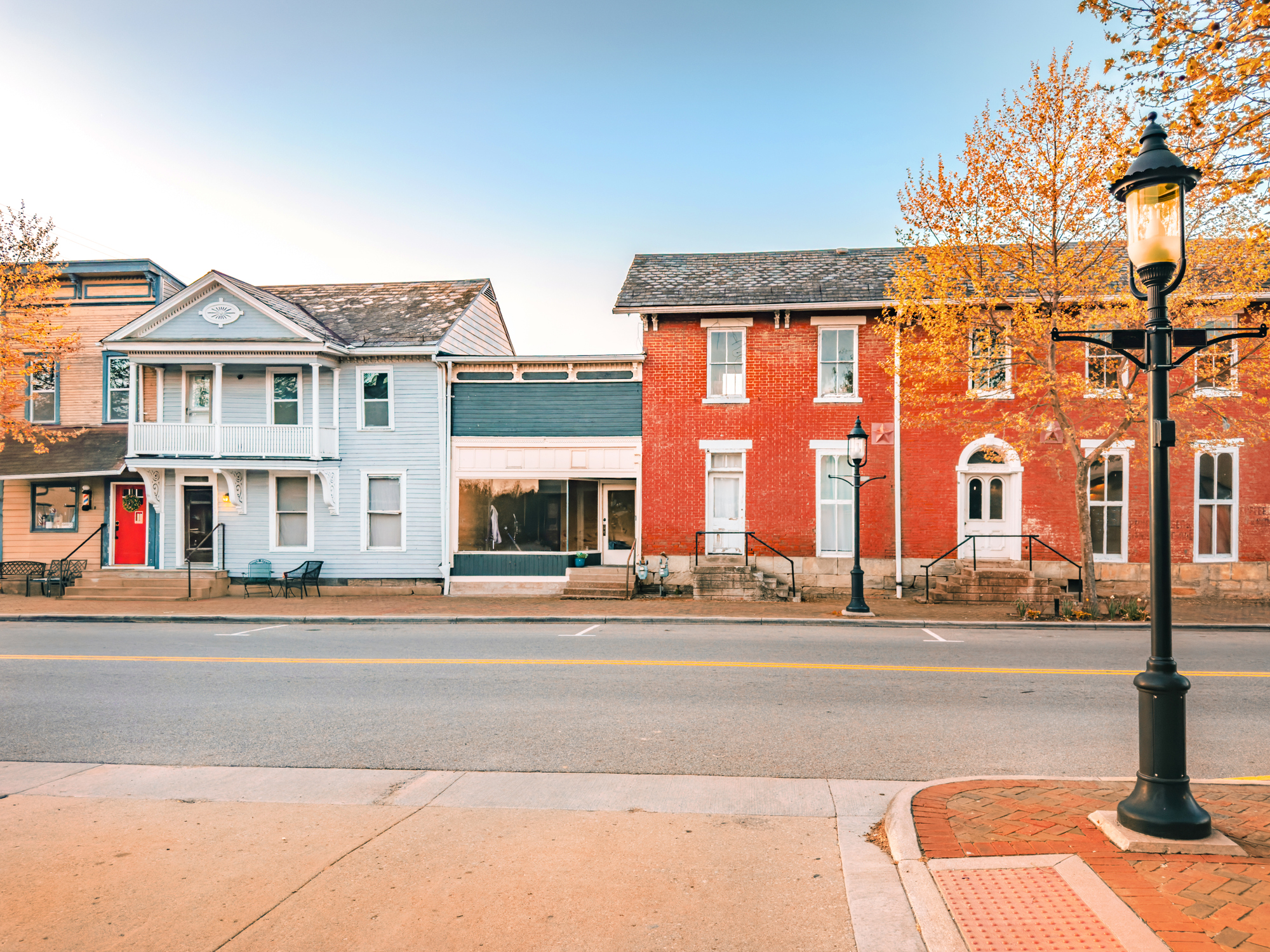Main street in a small Ohio town in the autumn