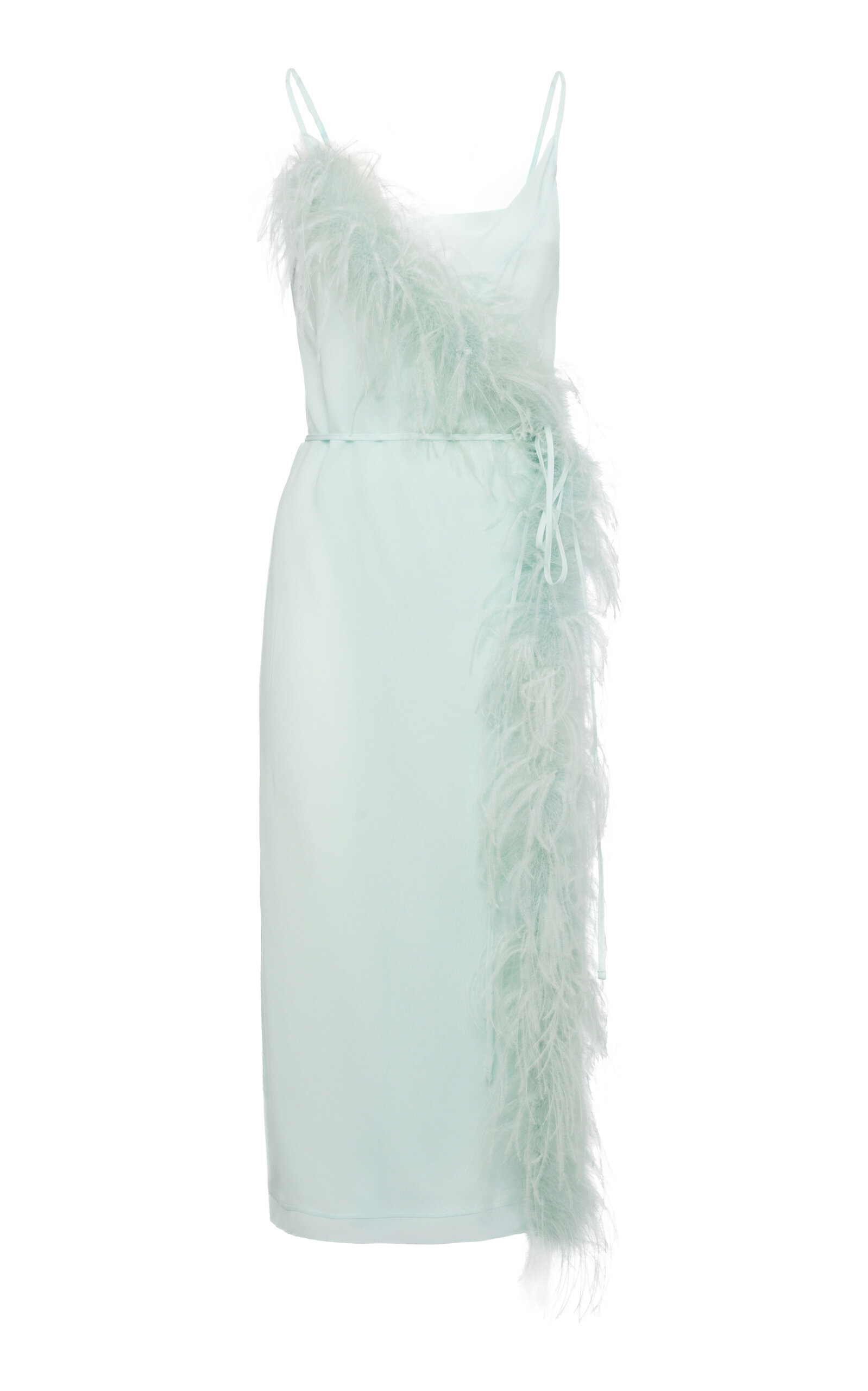 Feathered Crepe Midi Dress