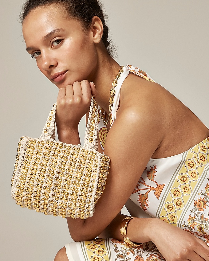 Small Handknotted Crochet Bag With Beads