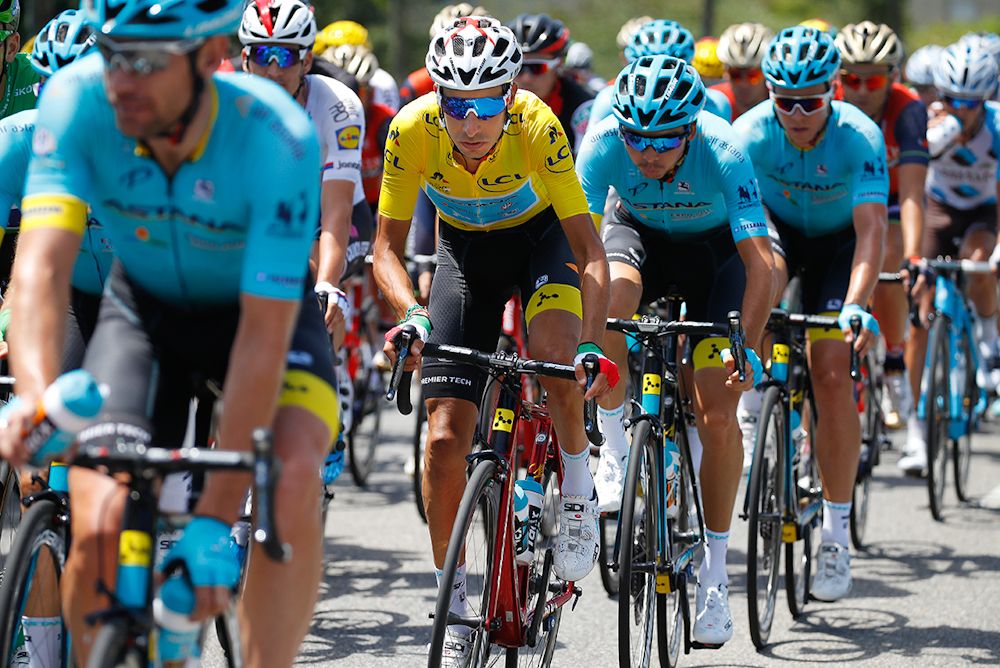 Fabio Aru in yellow during stage 14 at the Tour de France