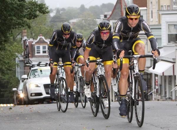 Trek-Livestrong looked good on the first lap going up the hill.