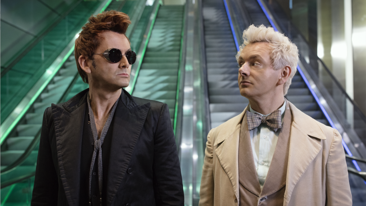 David Tennant as Crowley and Michael Sheen as Aziraphale in Good Omens Season 1