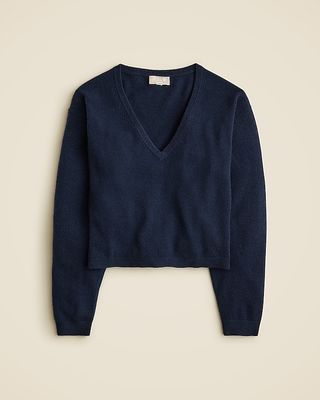 Cashmere Relaxed Cropped V-Neck Sweater