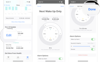 Editing A Sleep Schedule In iOS 15: Tap edit, adjust your sleep schedule to your liking, and then tap done.