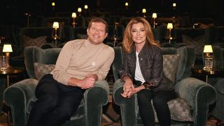Dermot O'Leary sitting snuggly beside "Queen of Country Pop" Shania Twain