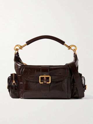 Camera Glossed Textured-Leather Shoulder Bag