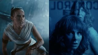 Daisy Ridley in Star Wars: The Rise of Skywalker and Bryce Dallas Howard with Laura Dern in Jurassic World: Dominion, pictured side by side.