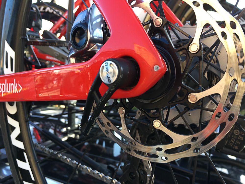 Trek-Segafredo used SRAM disc brakes with DT Swiss thru-axles
