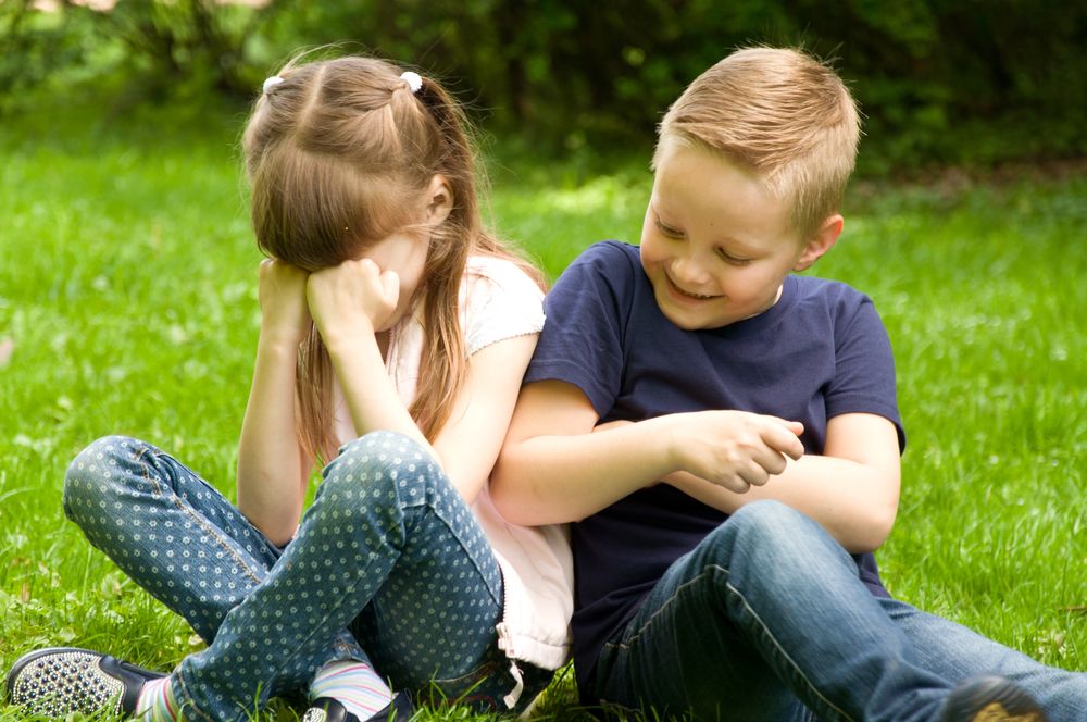 boy, girl, playing