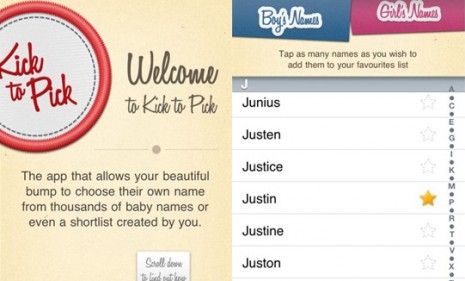 For indecisive parents-to-be, the &amp;quot;Kick to Pick&amp;quot; iPhone app naming responsibility in the hands, and kicking feet, of the unborn baby.