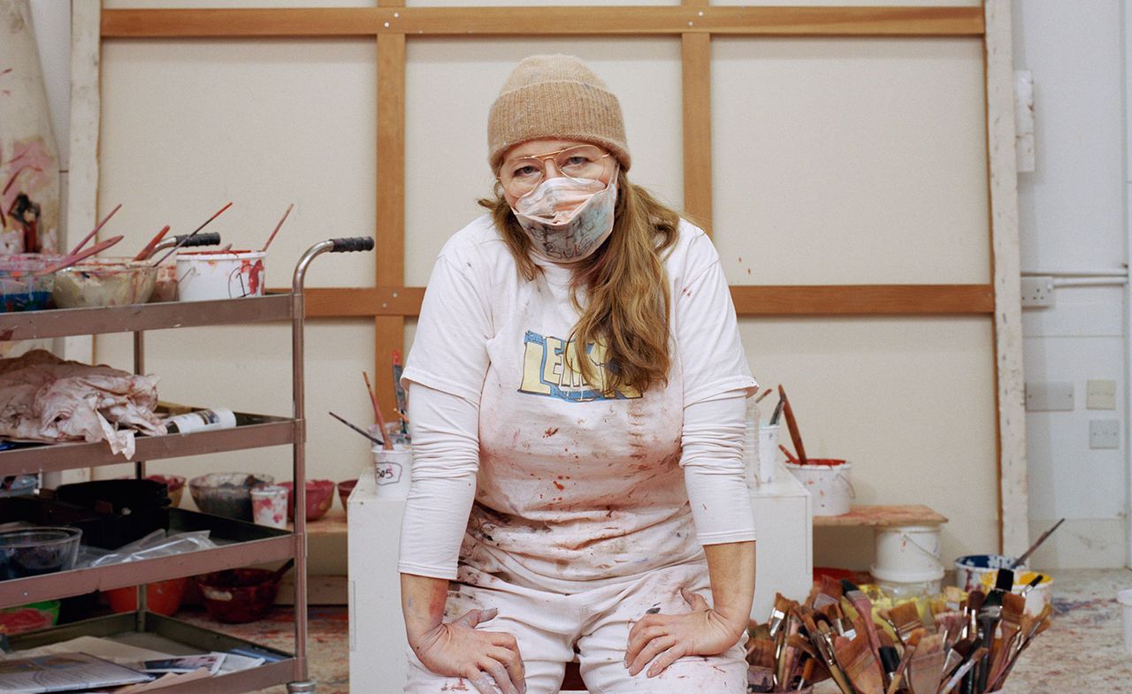 Artist Jenny Saville photographed by Joanna Vestey as part of her Masked portrait series for AT The Bus