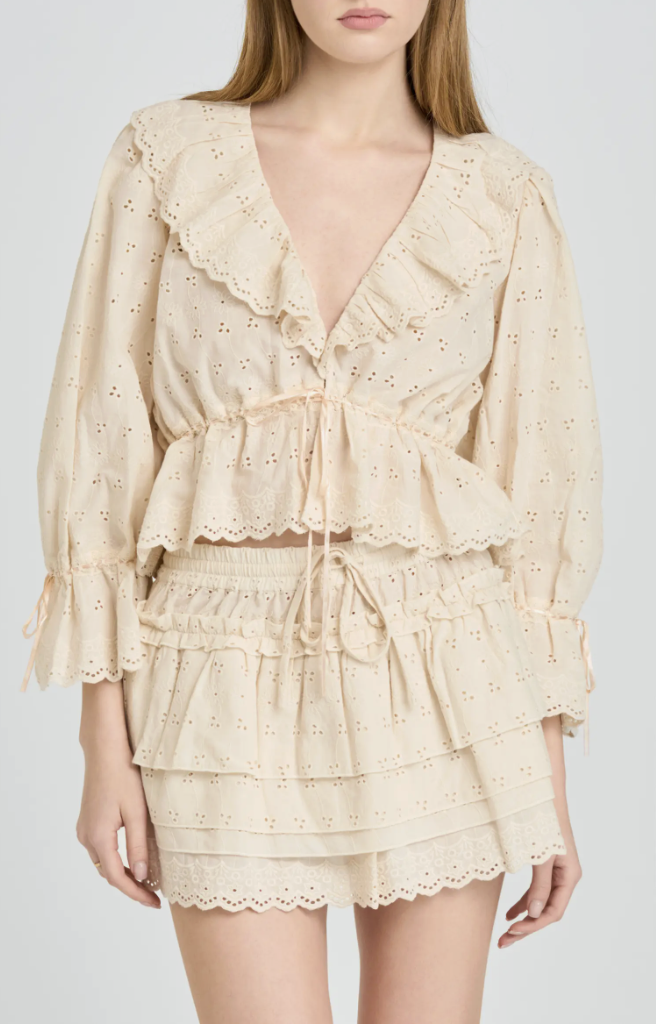WAYF, Sophia Eyelet Lace Trim Babydoll Crop Top (Was $85)