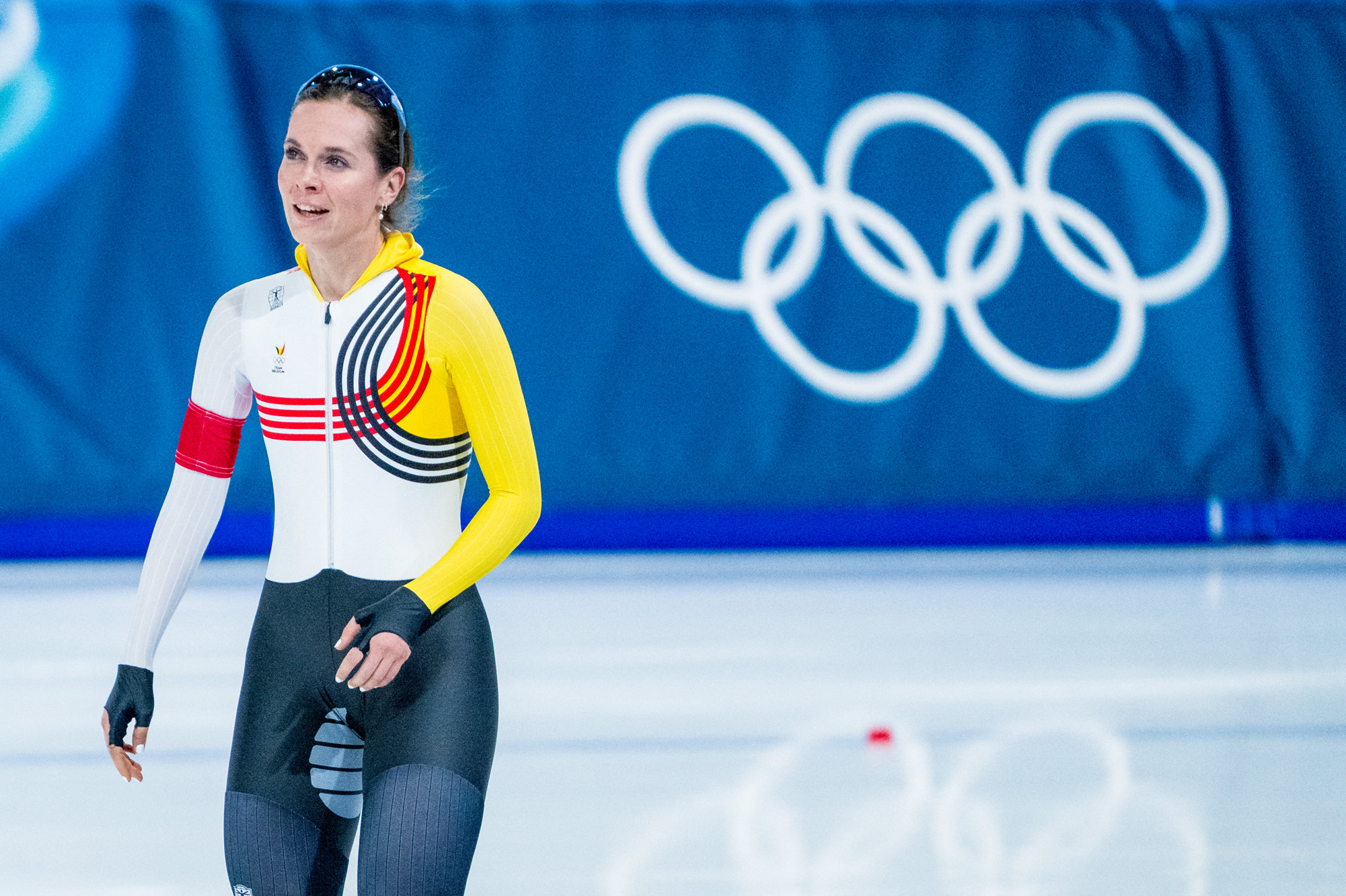 Belgian speed skater Sandrine Tas reacts after the Women's 3000m speed skating race on the first day of the Milano Cortina 2026 Olympic Winter Games, on Saturday 07 February 2026 in Milan, Italy. The XXV Winter Olympics take place from 6 to 22 February 2026 in Italy. BELGA PHOTO JASPER JACOBS (Photo by JASPER JACOBS / BELGA MAG / Belga / AFP via Getty Images)