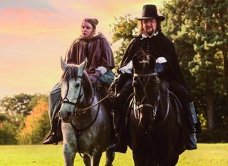 'The Witchfinder' on horseback with Tim Key and Daisy May Cooper.