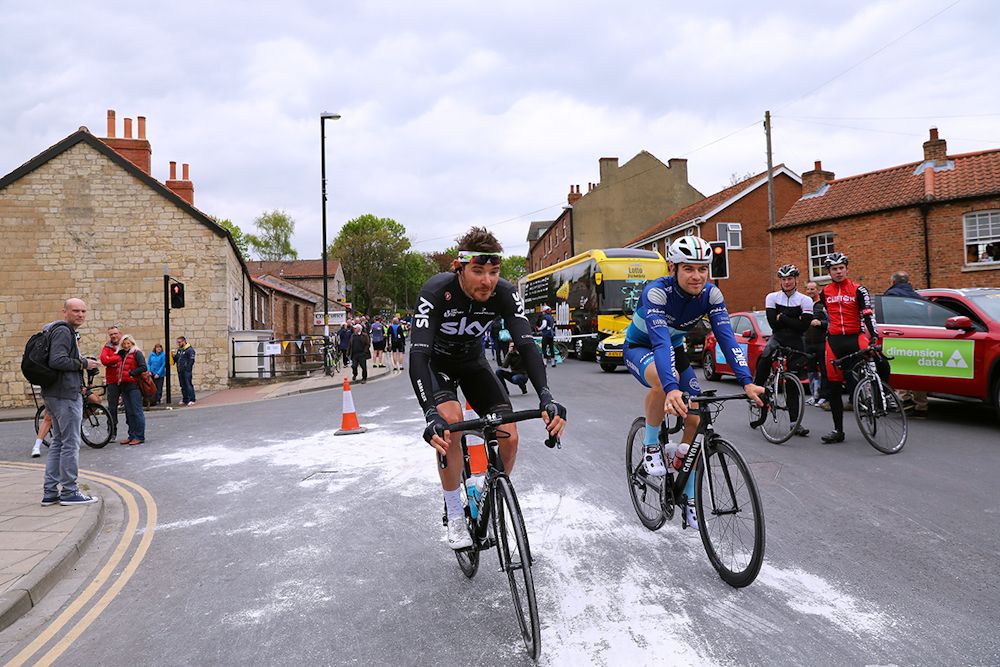 Luke Rowe rides to the starts of stage 2 at Tour de Yorkshire