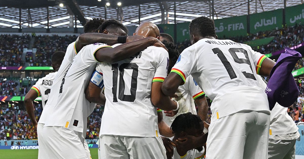 Mohammed Salisu celebrates scoring the opening goal with his teammates during the Qatar 2022 World Cup Group H football match between South Korea and Ghana at the Education City Stadium in Al-Rayyan, west of Doha, on November 28, 2022.