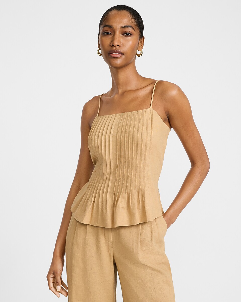 Summer-Blend Linen Pintuck Peplum Cami