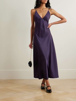 Barb Open-Back Washed-Satin Midi Dress