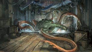 An eldritch horror thrashes its tentacles in a cabin