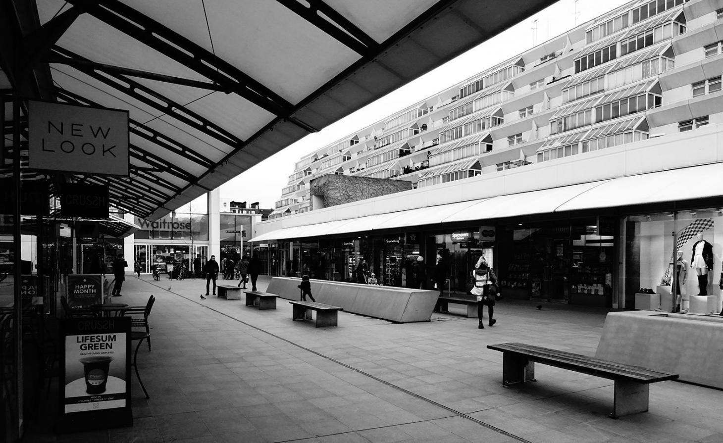 the courtyard with apartments above at London's Brunswick Centre