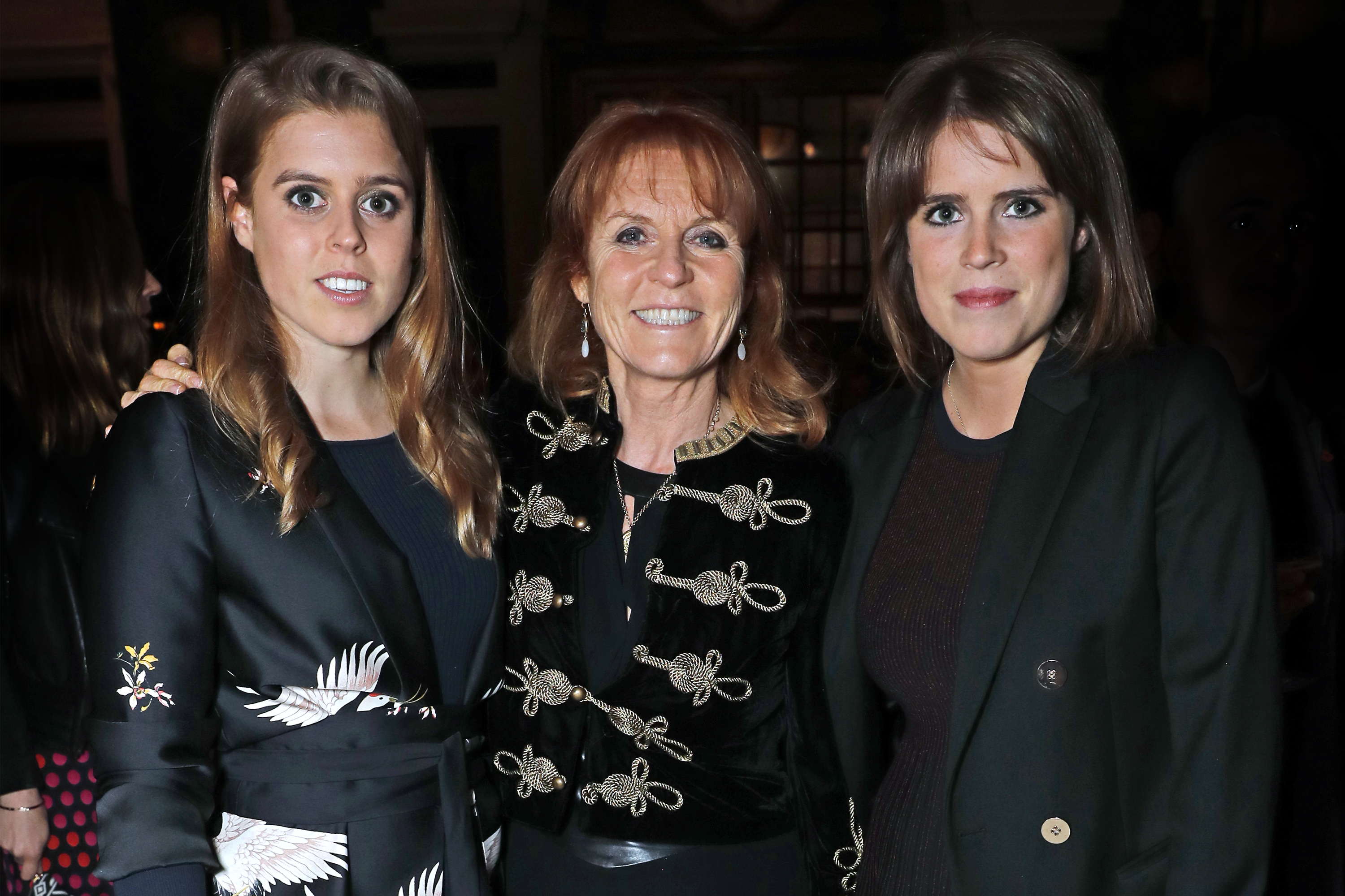 Princess Beatrice of York, Sarah Ferguson, Duchess of York and Princess Eugenie of York attend the launch of The Ned, London on April 26, 2017 in London, England.