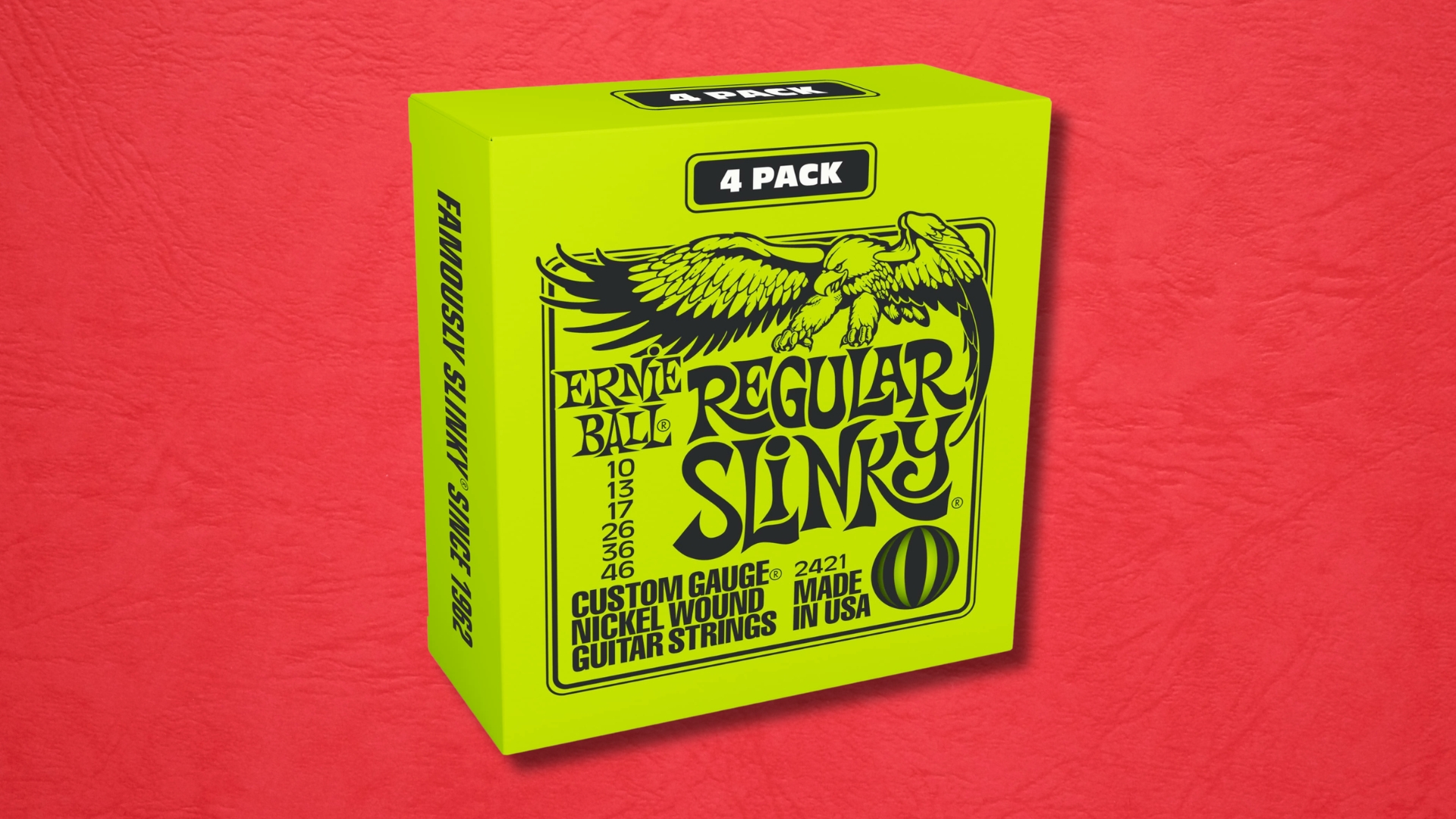 A 4-pack of Ernie Ball Regular ⁤Slinky electric guitar strings