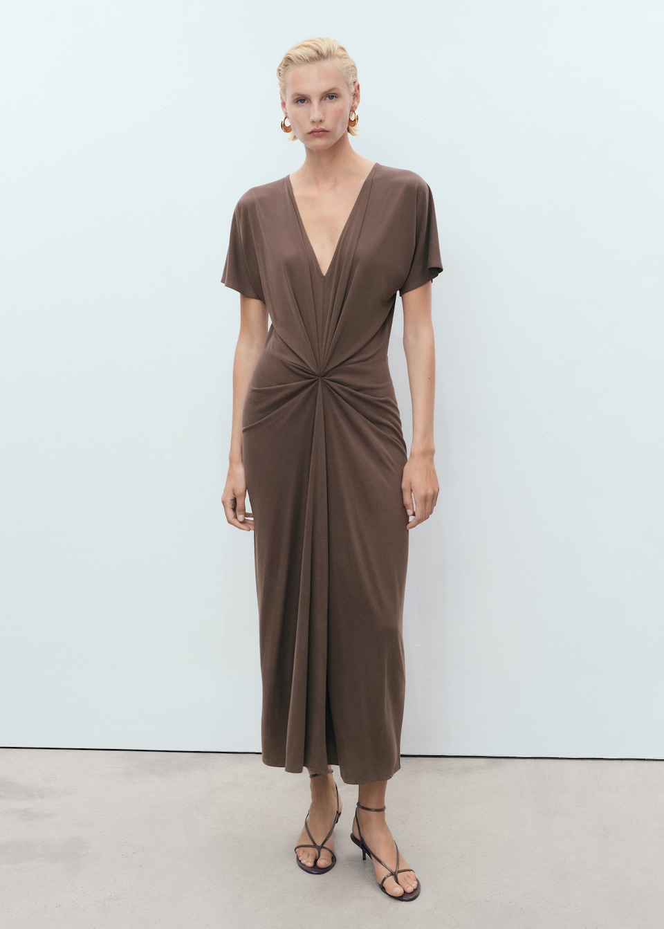 MANGO, V-Neck Dress With Gathered Neckline