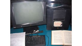 This NeXT workstation (a NeXTcube, monitor Cern 57503) was used by Tim Berners-Lee as the first Web server on the World Wide Web