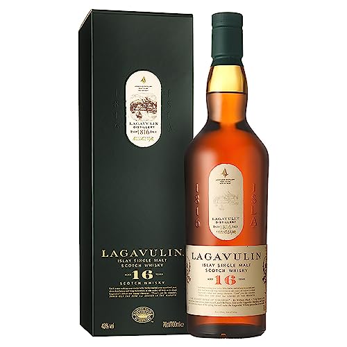 Lagavulin 16 Year Old Islay Single Malt Scotch Whisky | 43% Vol | 70cl | Smoky | Intense | Peat-Rich | Sweet & Salty Single Malt Whisky | With Gift Box | Aged in Oak Casks