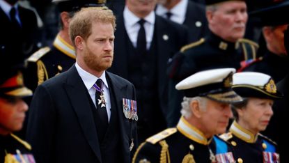 Prince Harry, King Charles and Princess Anne during the Queen’s state funeral in September 2022
